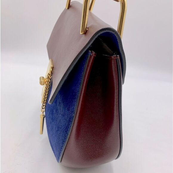 Auth Chloe Drew Mini Two Tone Leather Suede Navy Bordeaux Shoulder Bag - Picture 6 of 15